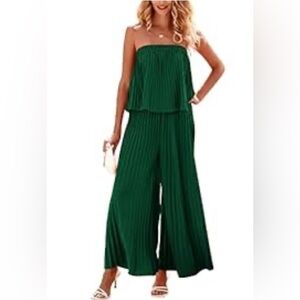 Strapless Elegant Green Pleated Jumpsuit